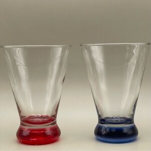 Vintage Heavy Base Tumblers Red & Blue Pair Mid Century Modern Style Glasses